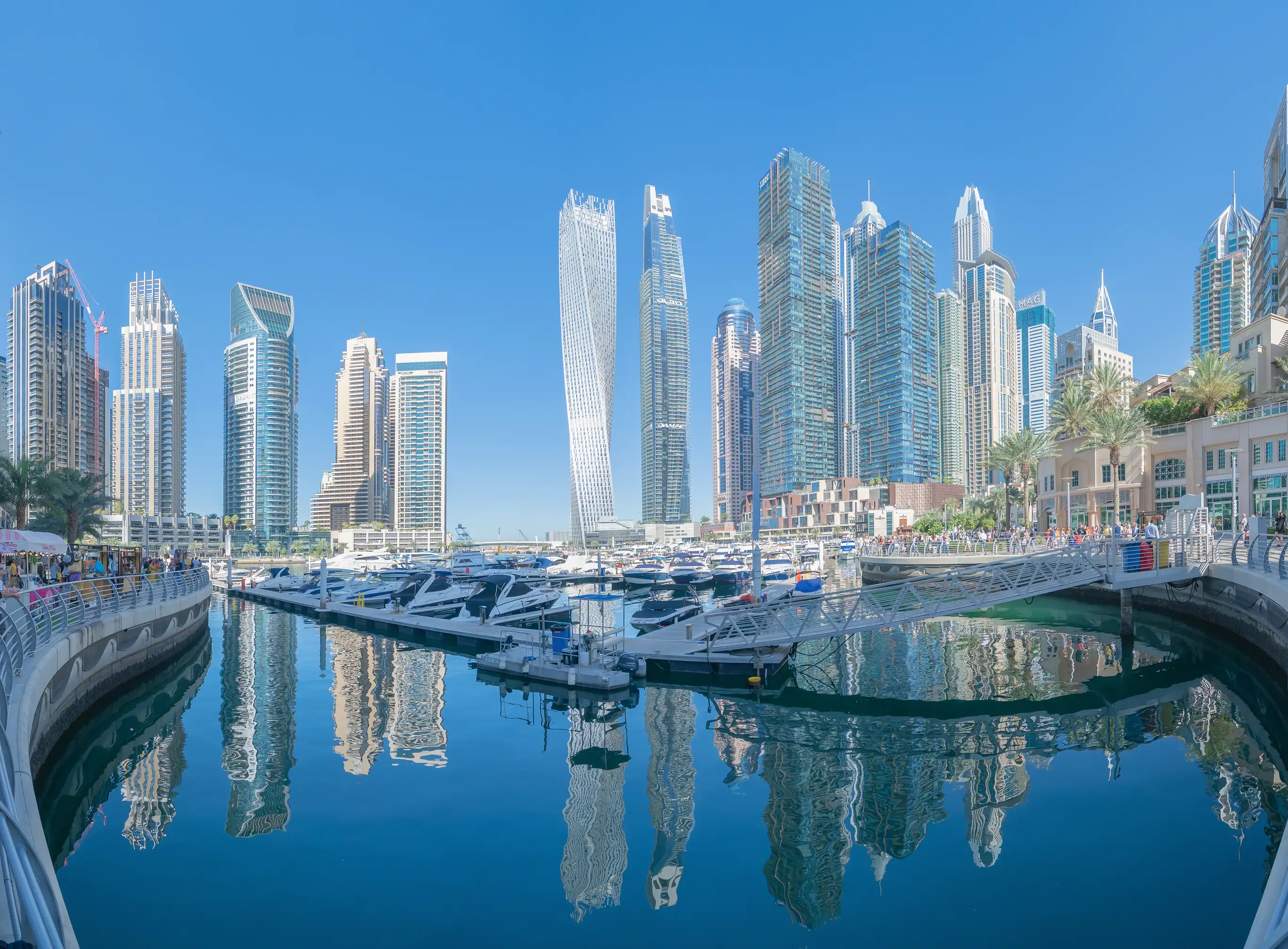 Downtown Dubai skyline seen from street level